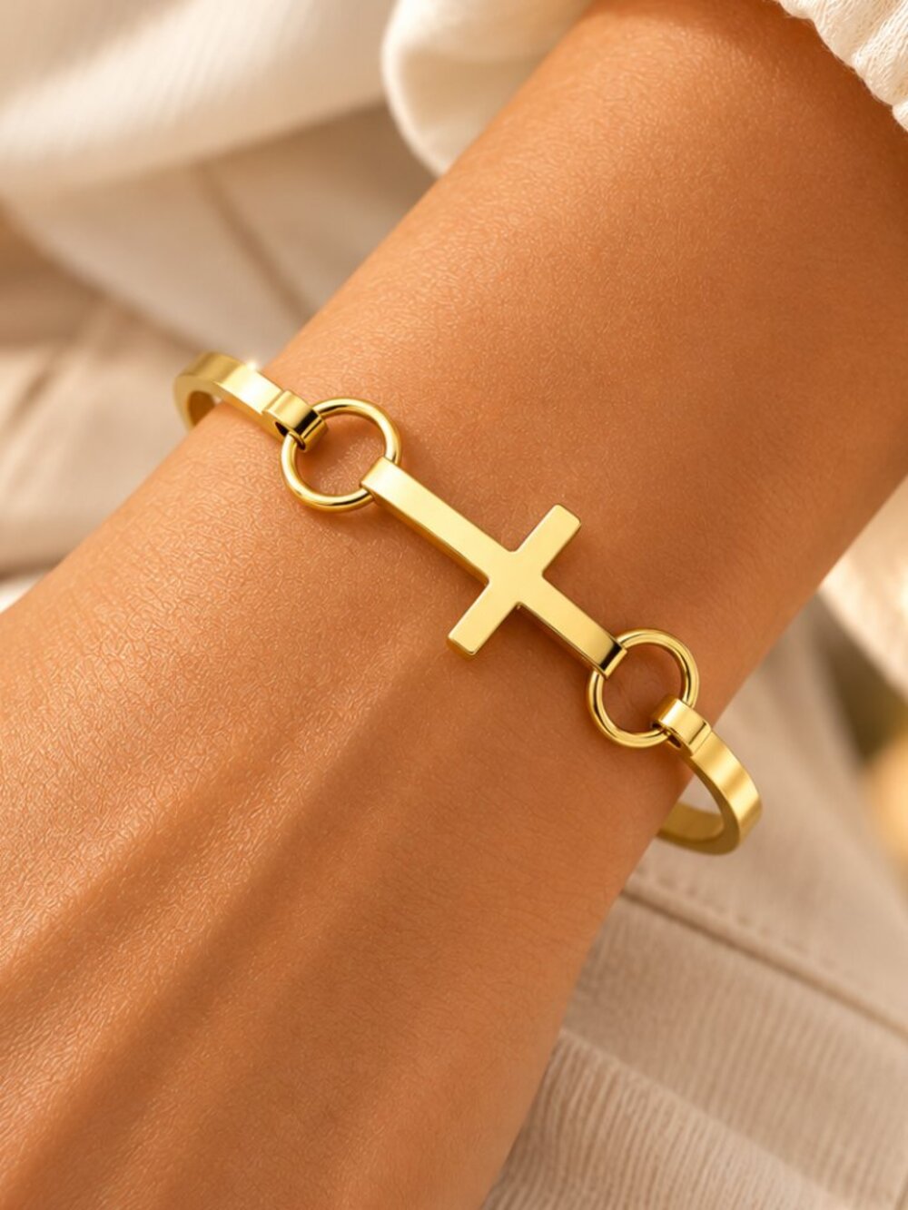 Cuff Bangle Bracelet for Women/Her – Waterproof - Cross - Stainless Steel